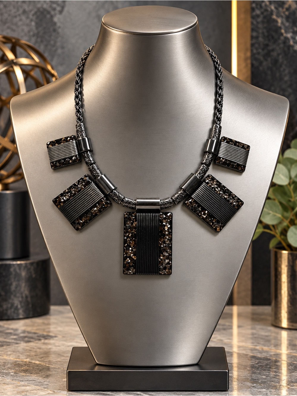 Statement Black Resin  Pendant Necklace for Women